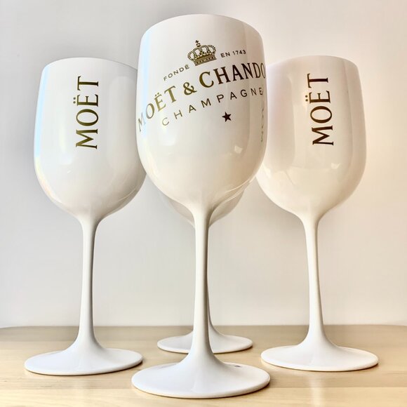 Moet & Chandon—4pc Set—Ice Imperial White Acrylic Plastic Champagne/Wine Glasses - Picture 1 of 8